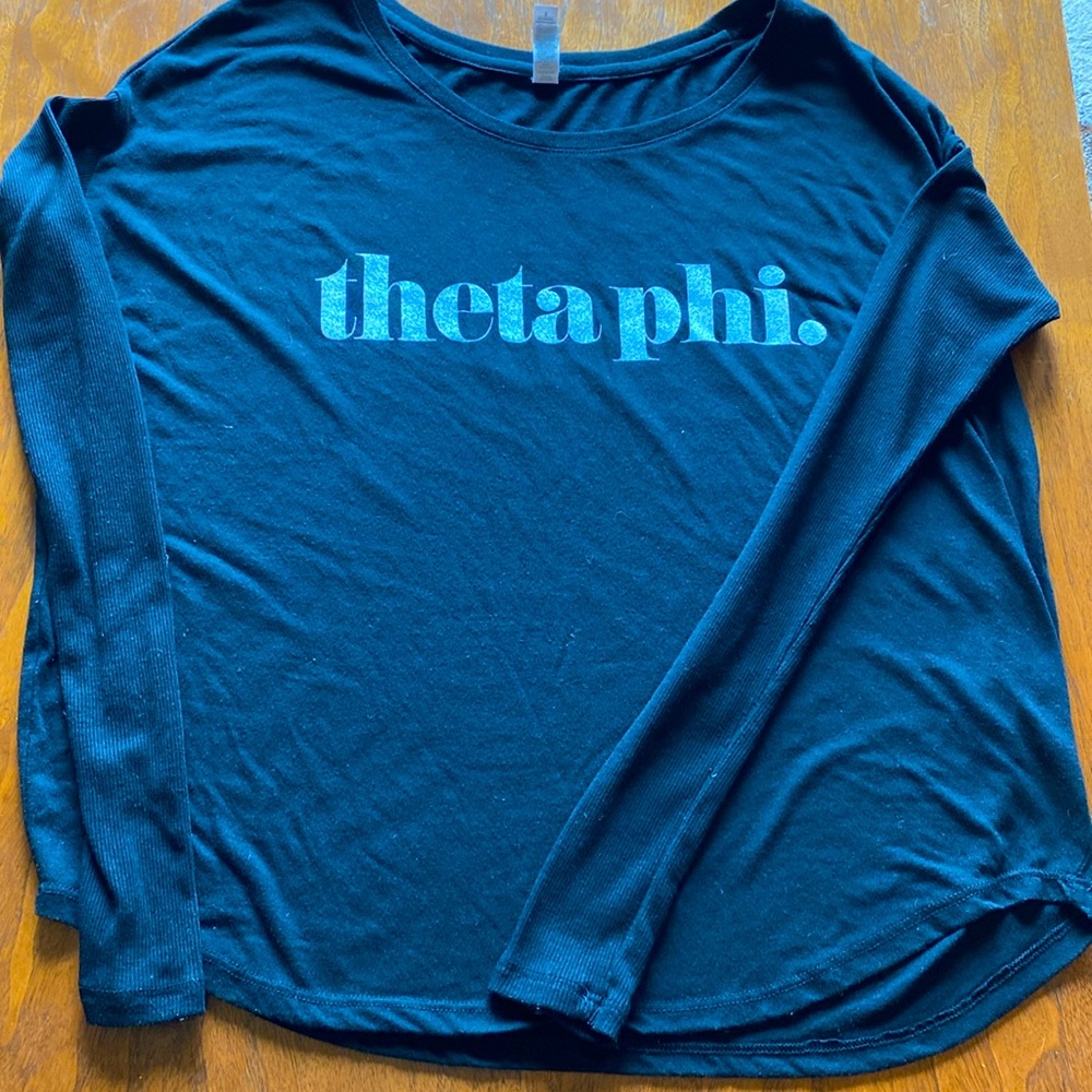 Bella canvas long sleeve T-shirt small black with theta phi. saying on front